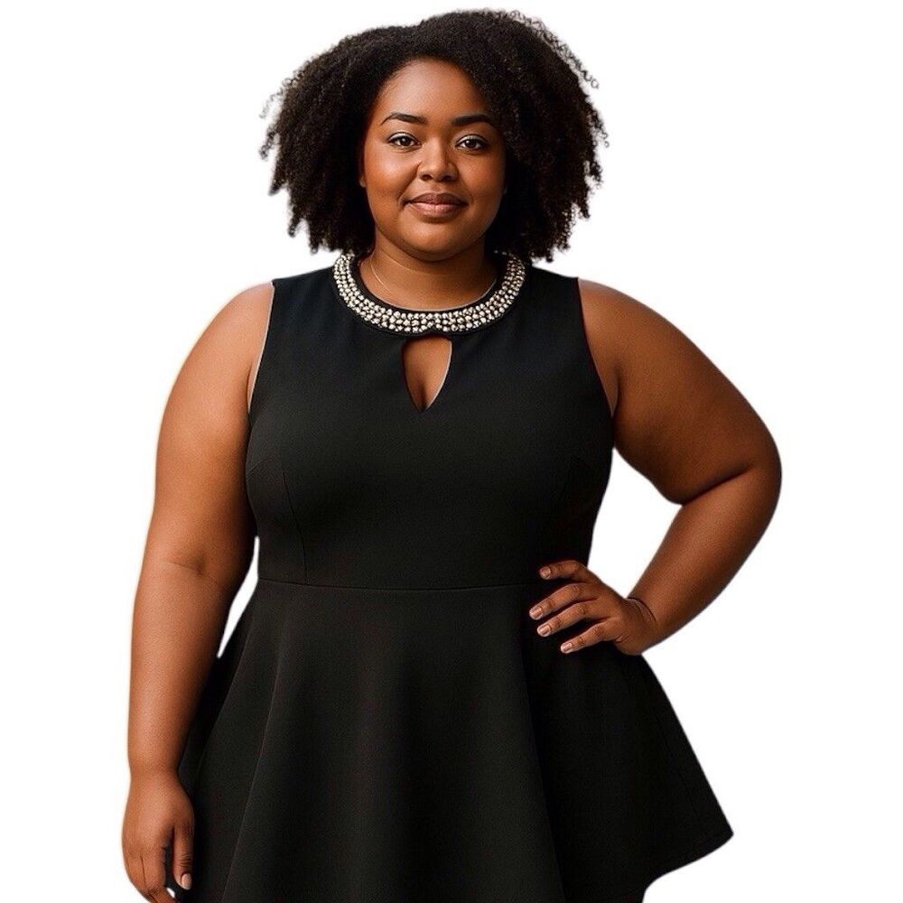 Ashley Stewart 22/24 Fancy Peplum Embellished Zipper Black Blouse Plus